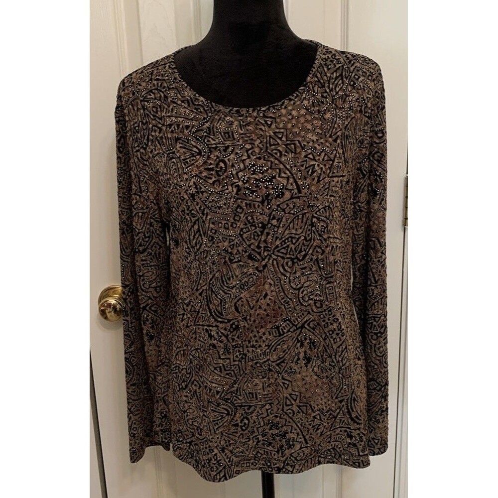 Chicos Size 2 Womens Large Top Stretch Long Sleeves
